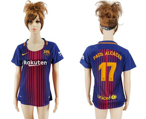 Women's Barcelona #17 Paco Alcacer Home Soccer Club Jersey